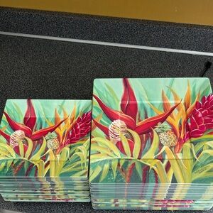Tropical Floral Square Plates Set